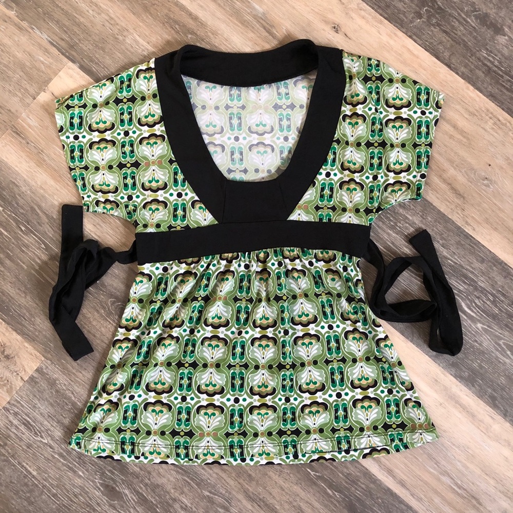 Green & Black Empire Waist Top